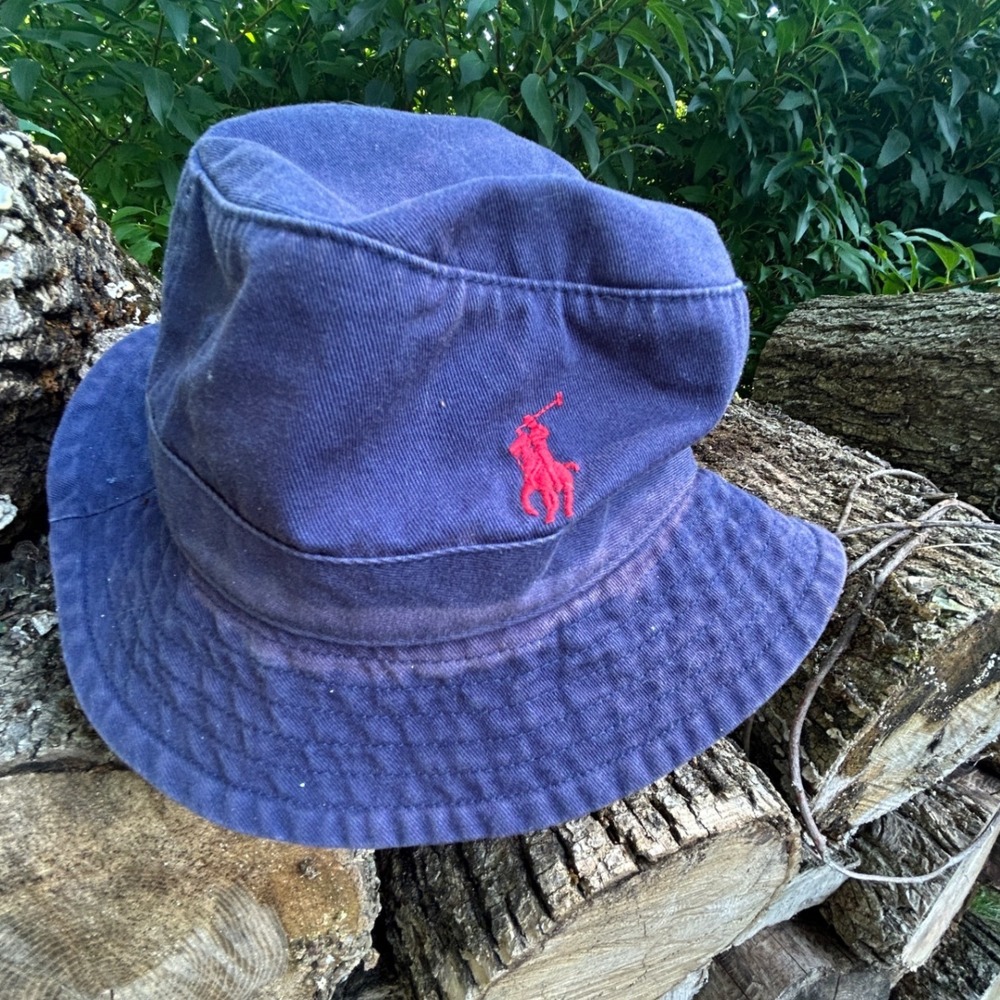 Polo Ralph Lauren Navy Blue Bucket Hat Red Pony Logo L/XL Cotton Chino Sun Faded